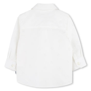 BOSS Camisa para bebe blanca manga larga, logo pequeño bordado logo